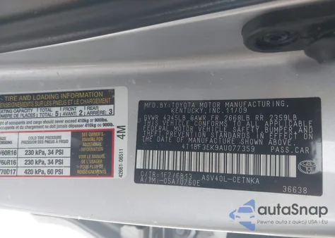 2010 Toyota Camry Le from USA, damaged, VIN 4T1BF3EK9AU077359
